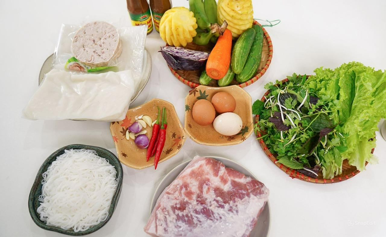 nguyên liệu làm bánh tráng cuốn thịt heo