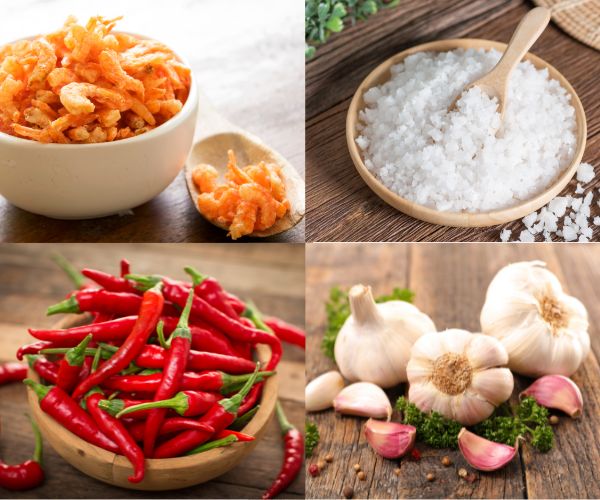 Nguyên liệu cho cách làm muối tôm từ tôm khô