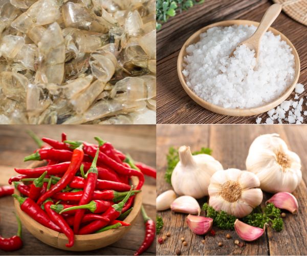 Nguyên liệu cho cách làm muối tôm từ vỏ tôm