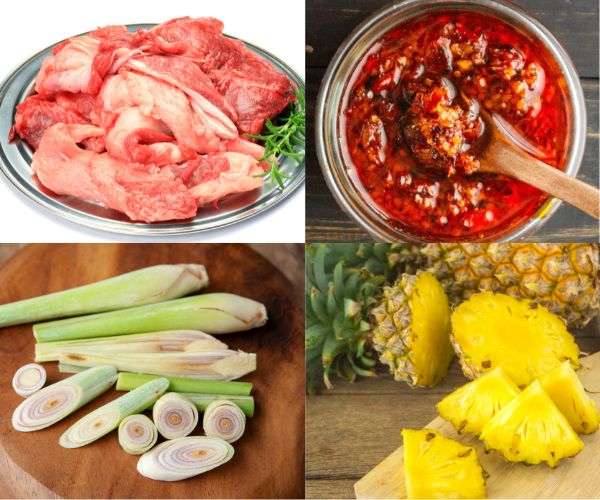 Nguyên liệu làm món gân bò xào sa tế