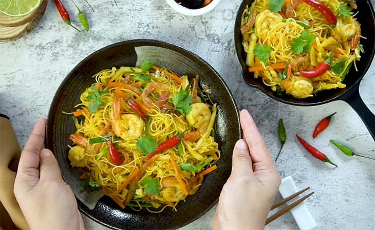 cách làm bún gạo xào Singapore
